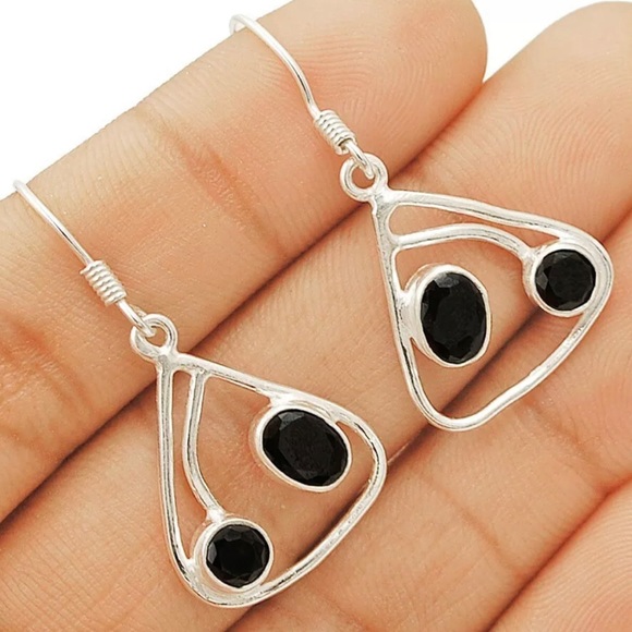 Jewelry - Black Faceted Tourmaline 925 Earrings